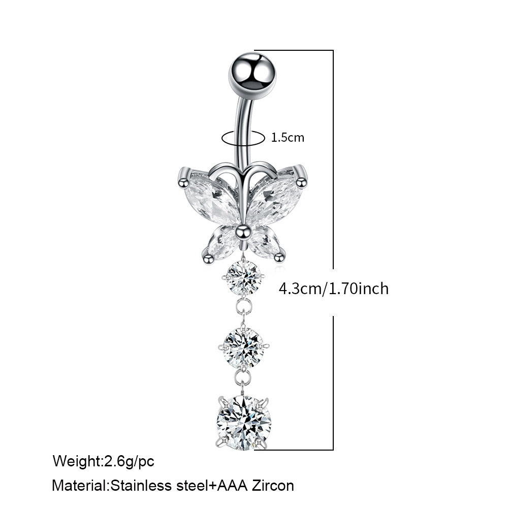 Fashion Butterfly Zircon Inlay Stainless Steel Belly Ring
