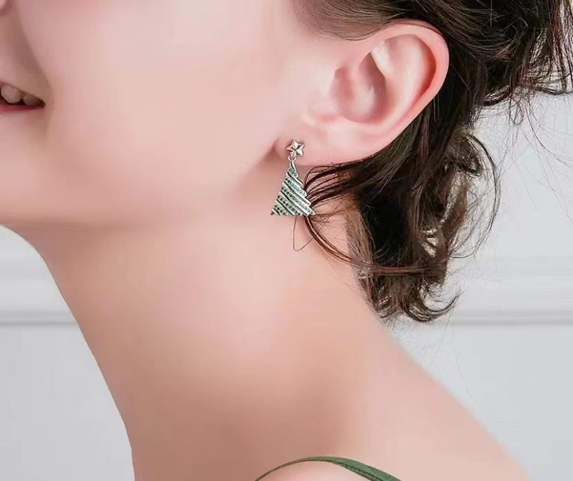 Fashion Rhinestone Christmas Tree Cane Earrings for Women