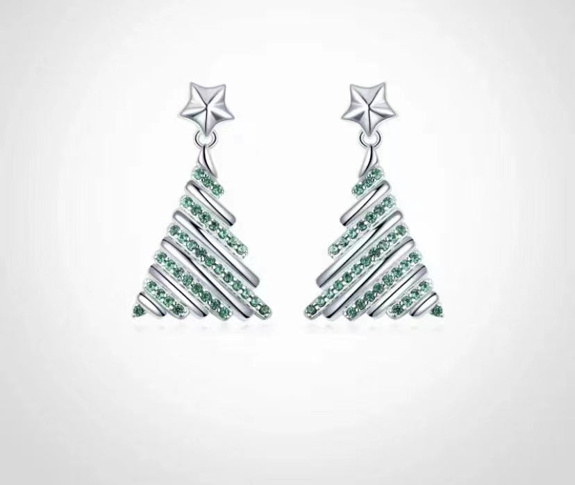 Fashion Rhinestone Christmas Tree Cane Earrings for Women