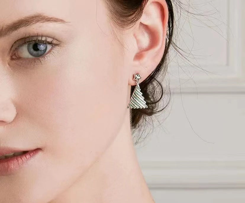 Fashion Rhinestone Christmas Tree Cane Earrings for Women