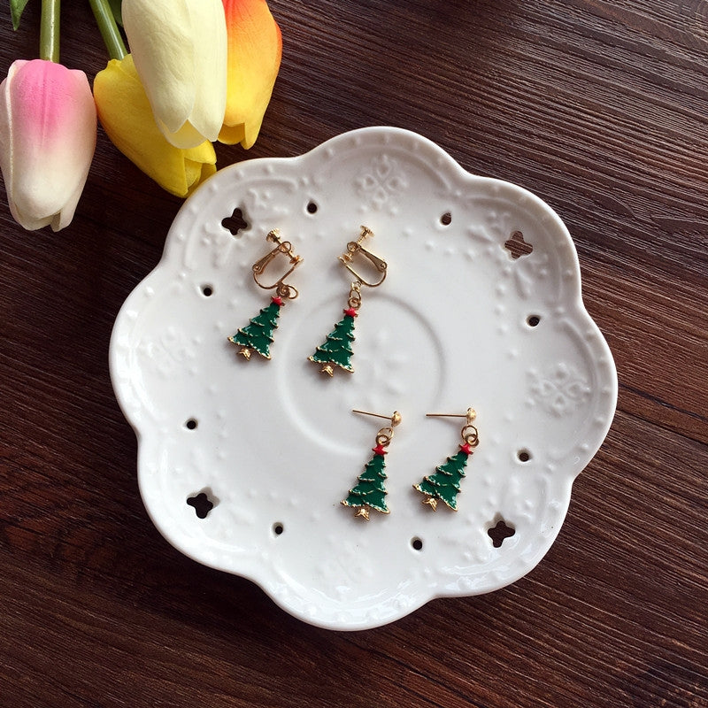 Fashion Christmas Tree Wreath Deer Alloy Plated Women's Drop Earrings Ear Clips - 1 Pair