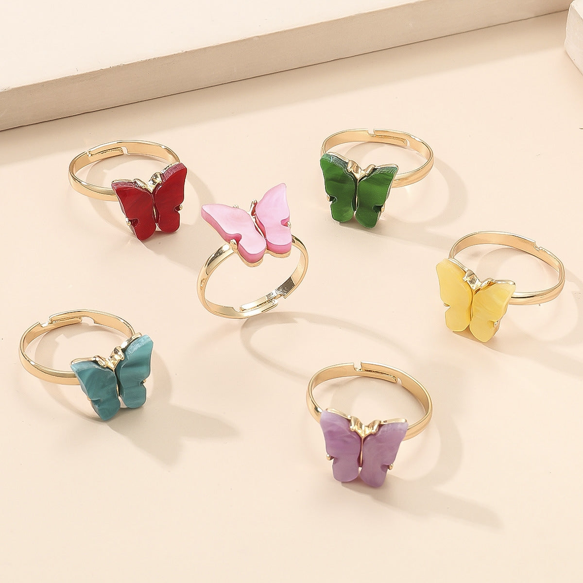 Colorful Butterfly Chic Open Alloy Ring Set - 6 Pieces
