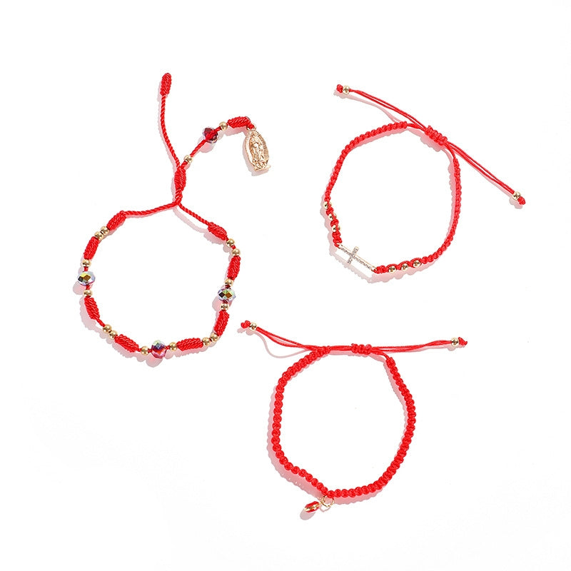 Fashion Braided Devil's Eye & Virgin Mary Crystal Bracelet Set