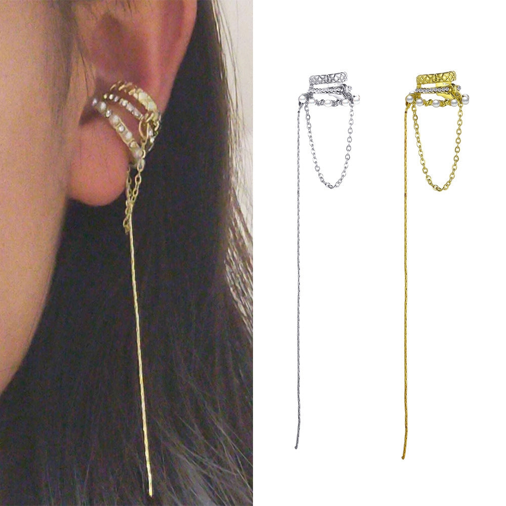 Elegant Rhinestone Chain Tassel Ear Cuff for Women