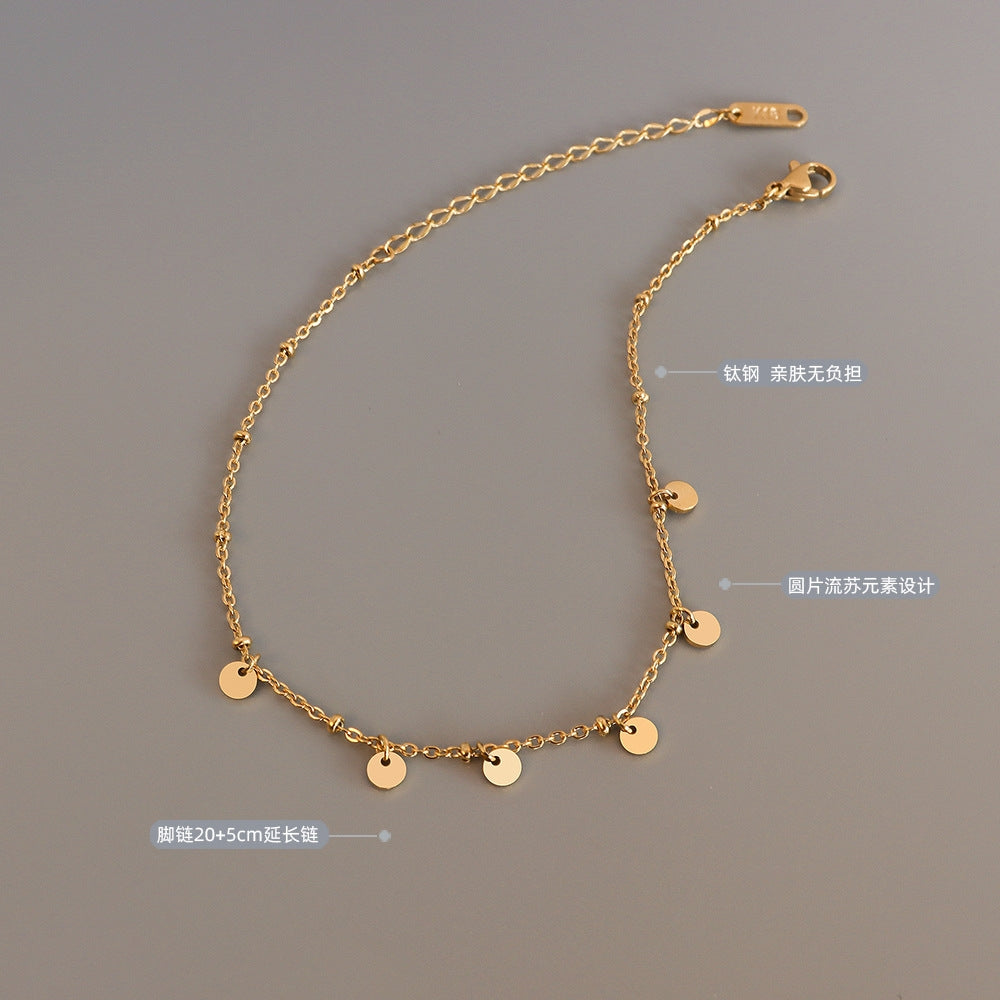 Fashion Disc Tassel Stainless Steel Anklet 18k Gold Beach Leg Chain Jewelry