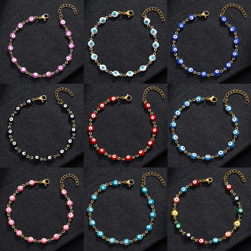 Stainless Steel Enamel Eye Bracelet - Fashionable Beaded Jewelry for Women and Couples