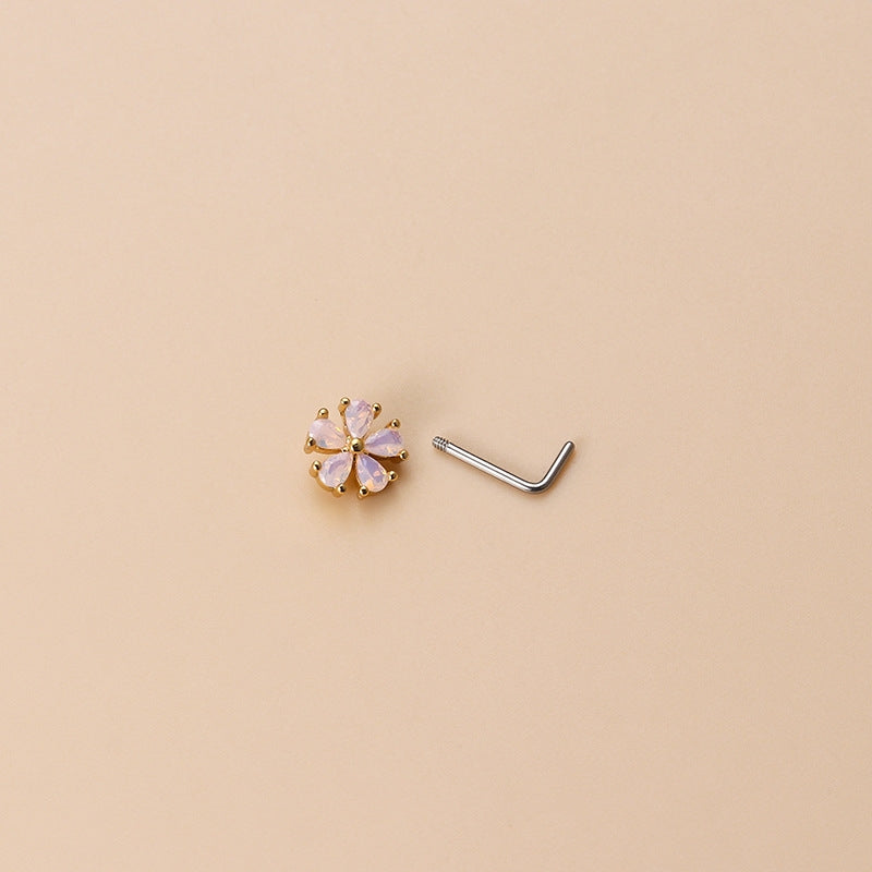 Fashion Flower Heart Geometric Zircon Stainless Steel Nose Stud