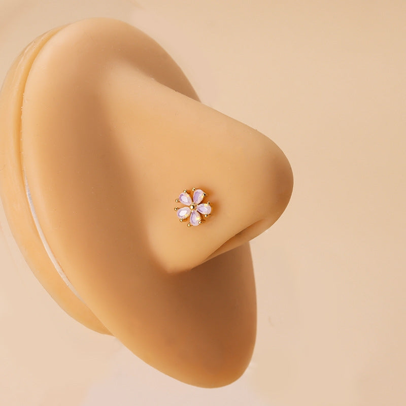 Fashion Flower Heart Geometric Zircon Stainless Steel Nose Stud