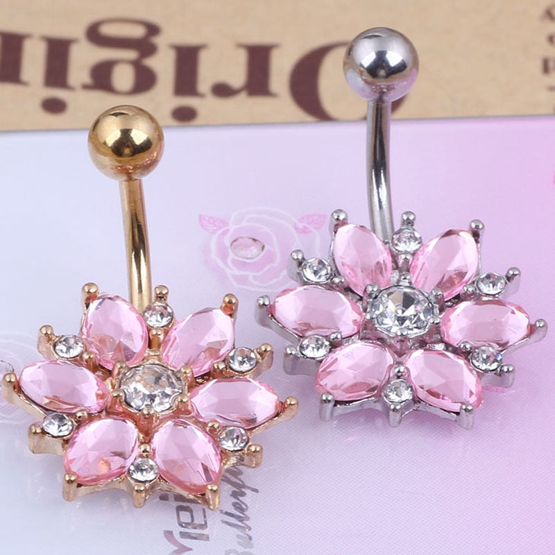 Fashion Sunflower Stainless Steel Rhinestone Belly Button Ring