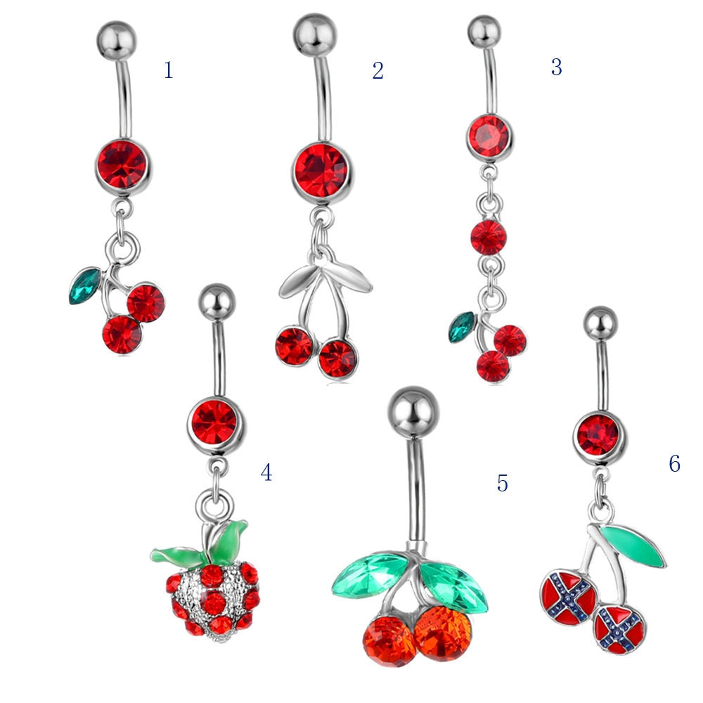 Fashion Rhinestone Cherry Belly Button Ring
