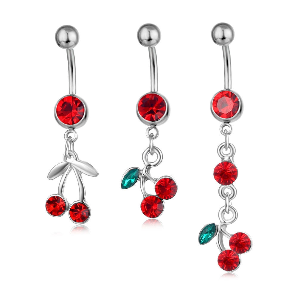 Fashion Rhinestone Cherry Belly Button Ring