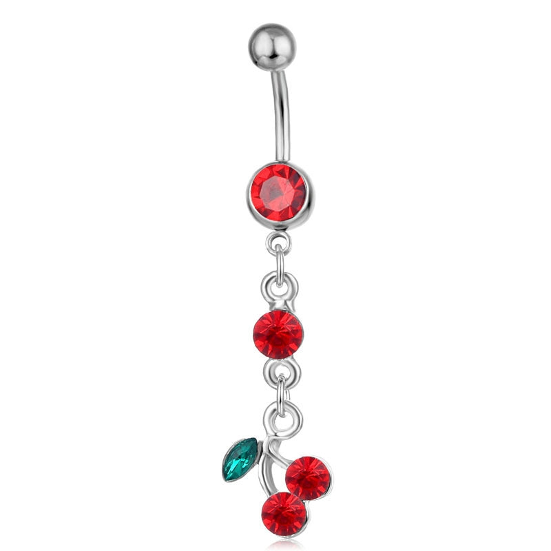 Fashion Rhinestone Cherry Belly Button Ring