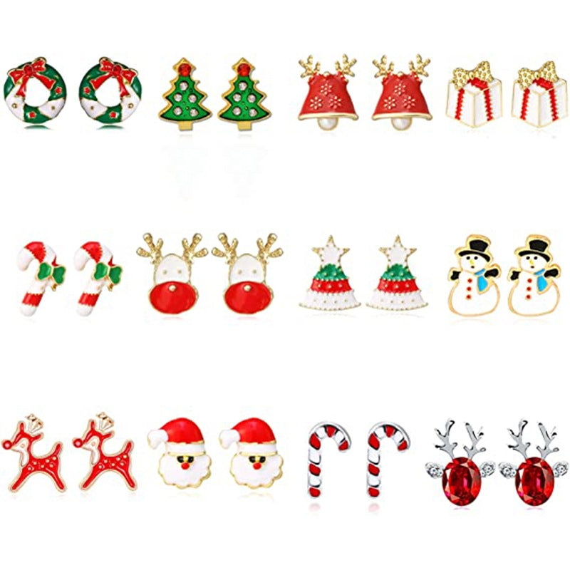 Geometric Enamel Christmas Tree Alloy Earrings Set for Women
