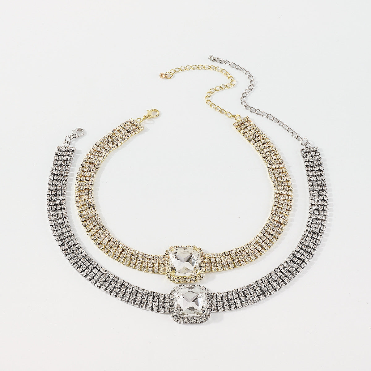 Fashion Geometric Rhinestone Multi-Layer Choker Necklace for Women