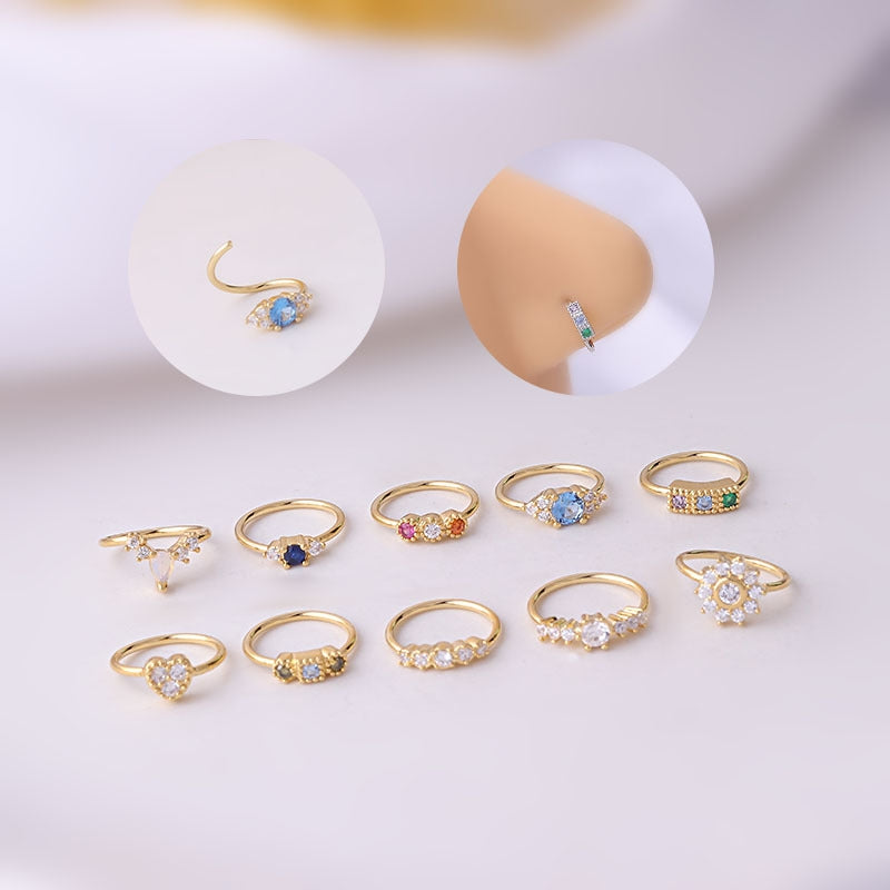 Geometric Zircon Copper Plated Nose Ring 0.8x8mm Fashion Piercing Jewelry