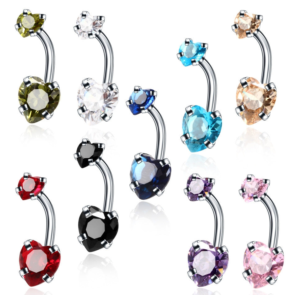 Geometric Heart Stainless Steel Zircon Belly Ring Piercing Jewelry