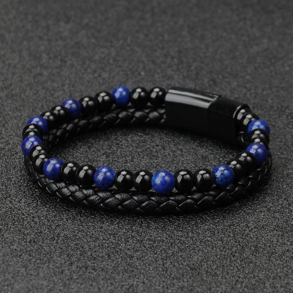 Geometric Tiger Eye Natural Stone Leather Bracelet for Men