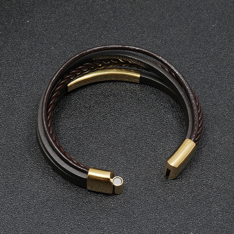 Geometric Unisex Leather and Stainless Steel Bracelet