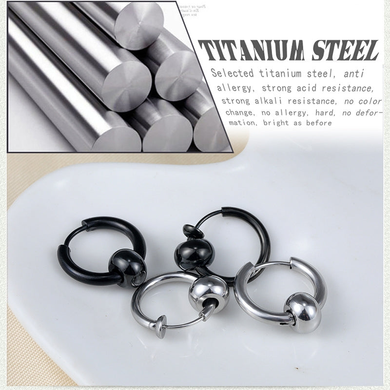 Geometric Stainless Steel Tassel Hoop Earrings for Non-Pierced Ears