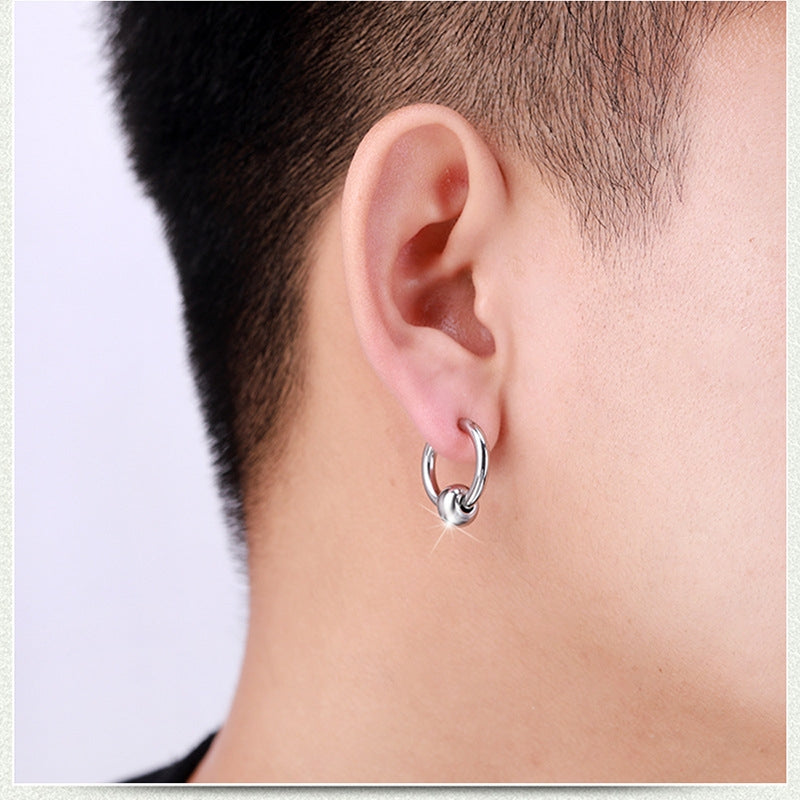 Geometric Stainless Steel Tassel Hoop Earrings for Non-Pierced Ears