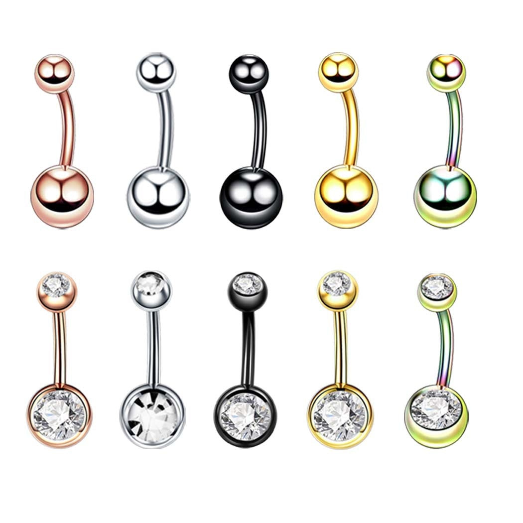 Fashion Geometric Zircon Inlay Stainless Steel Belly Ring