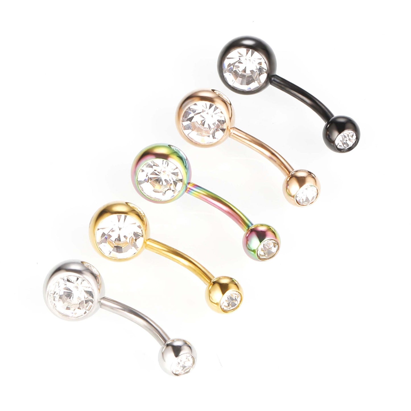 Fashion Geometric Zircon Inlay Stainless Steel Belly Ring