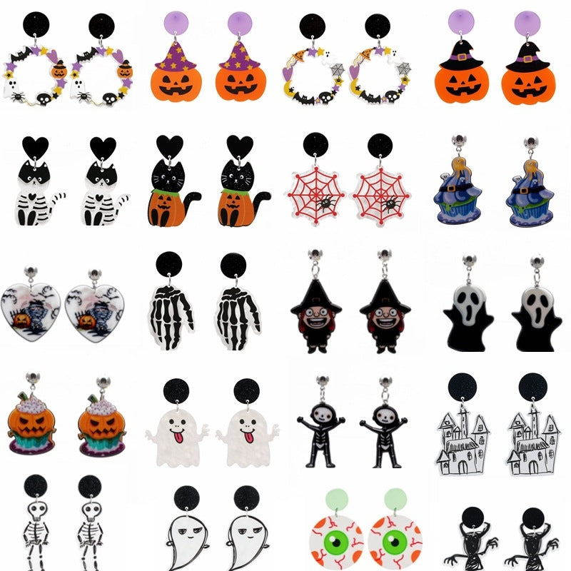 Halloween Acrylic Spider Ghost Pumpkin Cat Earrings