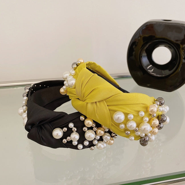 Fashion Retro Pearl Knotted Bowknot Headband