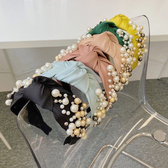 Fashion Retro Pearl Knotted Bowknot Headband