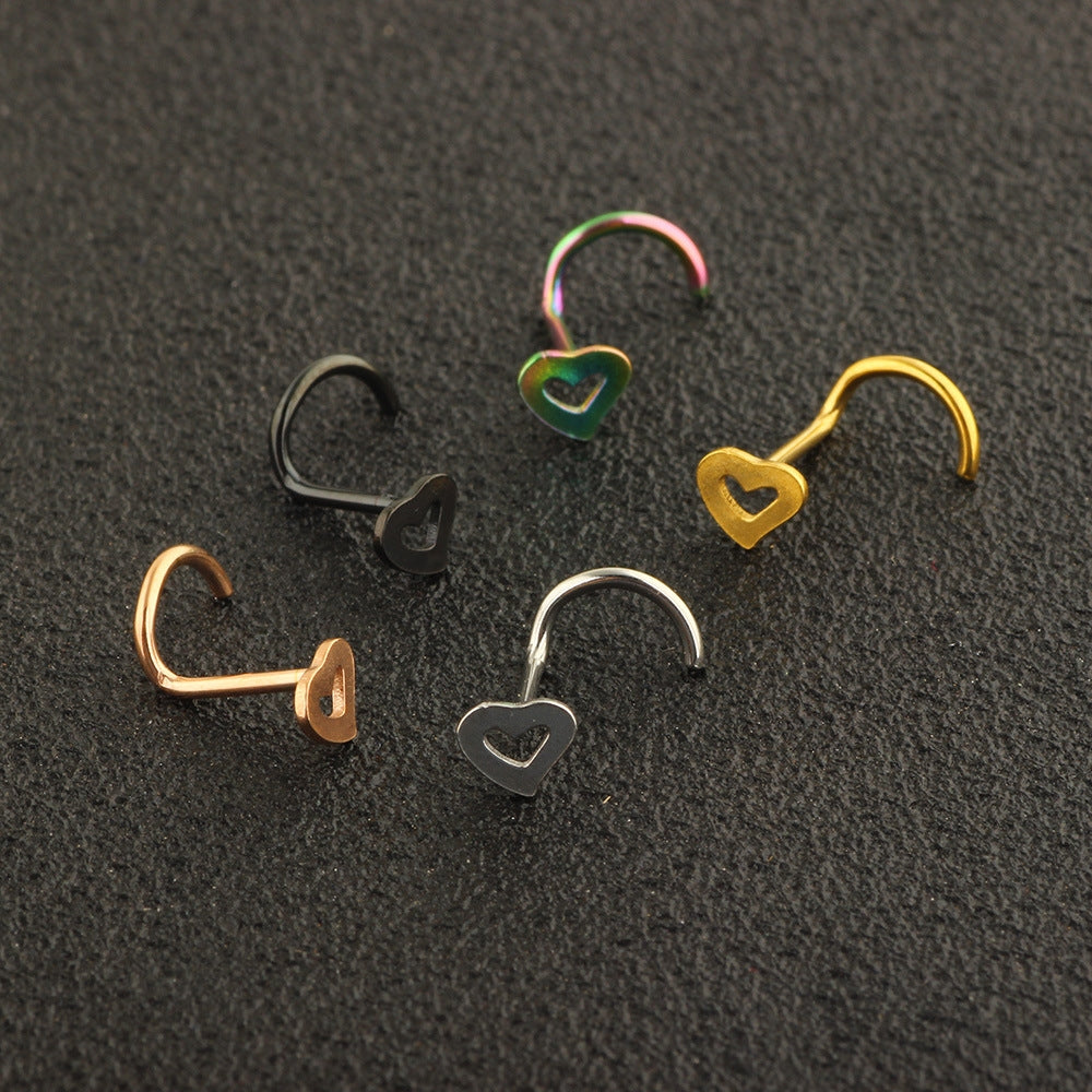 Fashion Heart Shaped Stainless Steel Nose Stud Set - 5 Colors