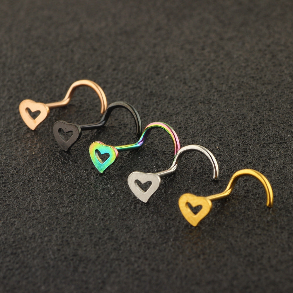 Fashion Heart Shaped Stainless Steel Nose Stud Set - 5 Colors