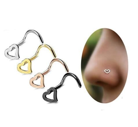 Fashion Heart Shaped Stainless Steel Nose Stud Set - 5 Colors