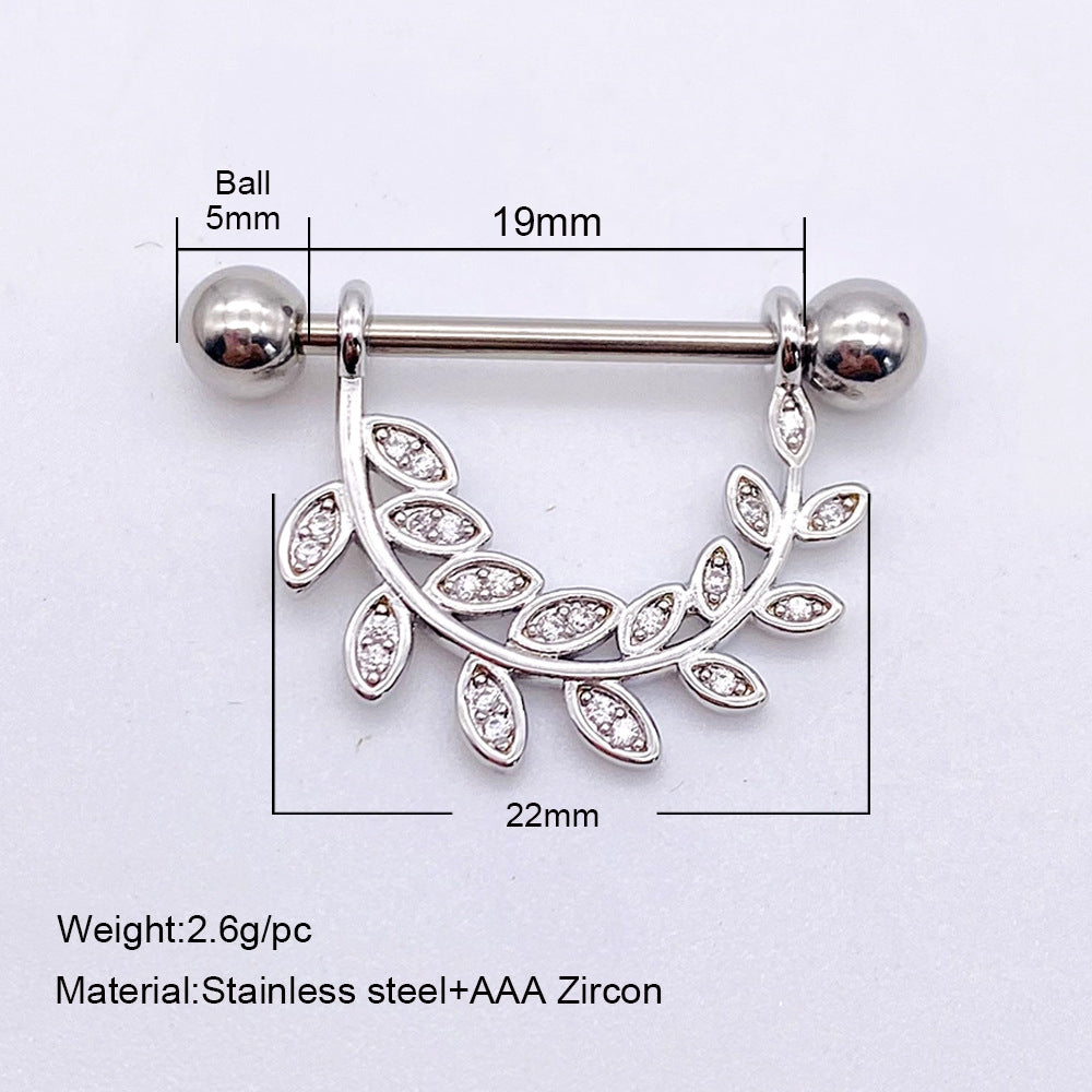 Fashion Leaf Star Wings Stainless Steel Zircon Inlaid Nipple Ring