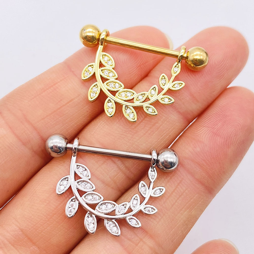 Fashion Leaf Star Wings Stainless Steel Zircon Inlaid Nipple Ring
