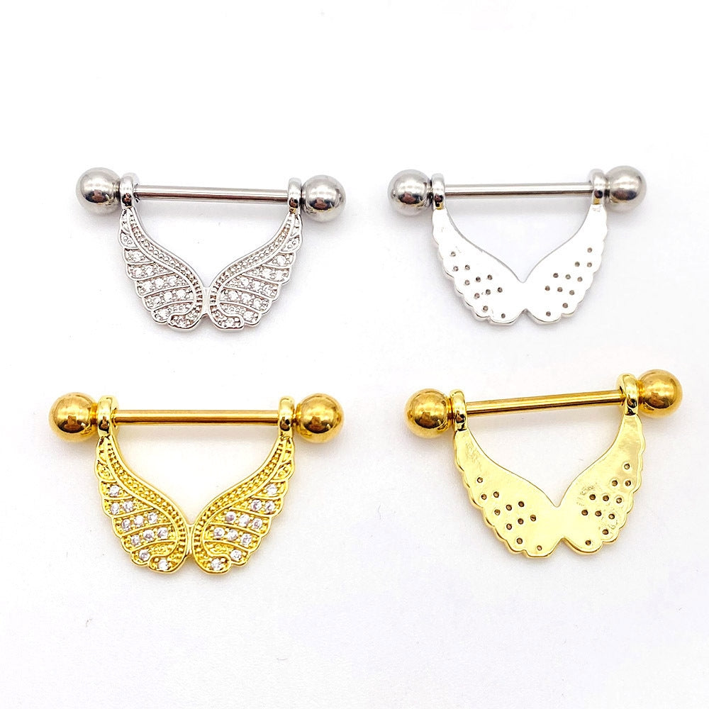 Fashion Leaf Star Wings Stainless Steel Zircon Inlaid Nipple Ring
