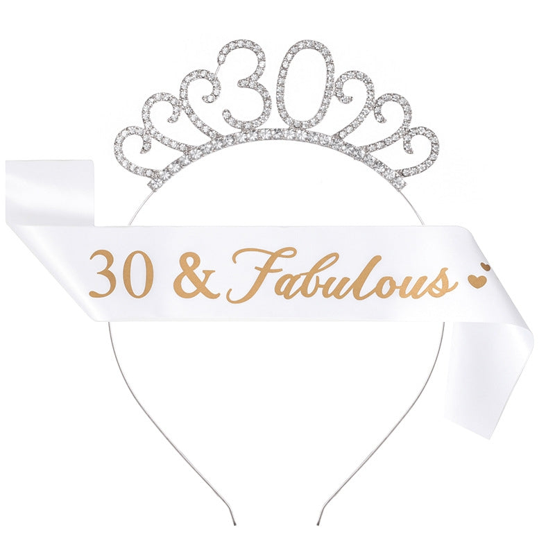 Fashion Rhinestone Number Crown Hairband and Sash Set for Birthday Party