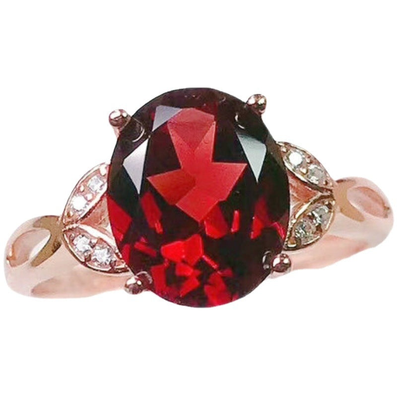 Rose Gold Adjustable Garnet-Inspired Oval Gemstone Ring