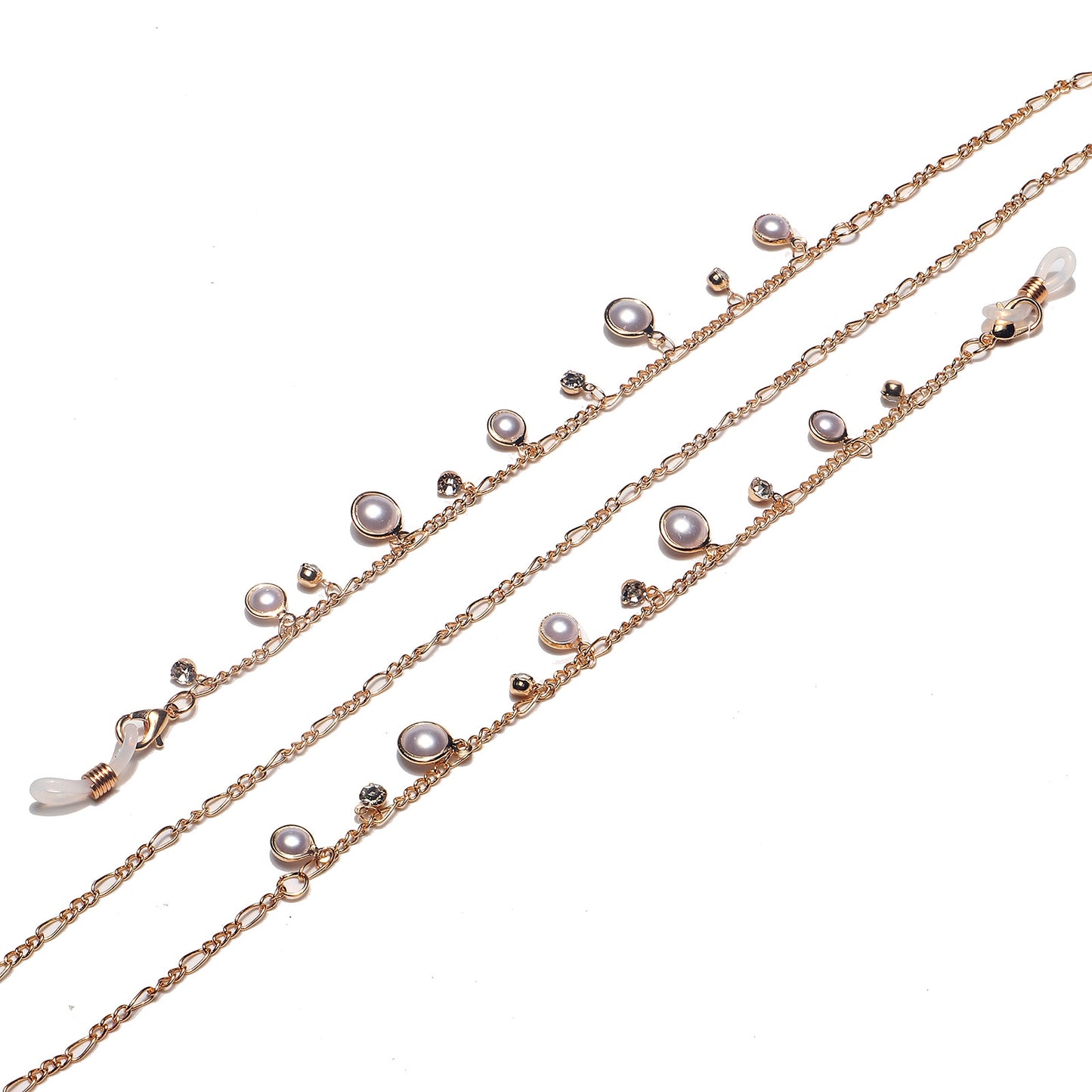 Fashion Gold Pearl Rhinestone Glasses and Mask Chain