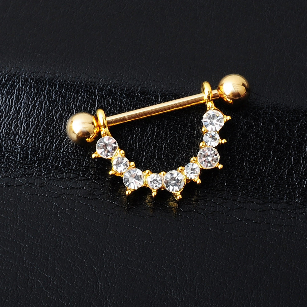 Fashion U-Shaped Diamond Titanium Steel Nipple Ring