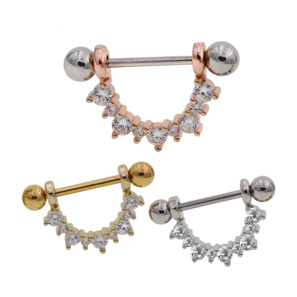 Fashion U-Shaped Diamond Titanium Steel Nipple Ring
