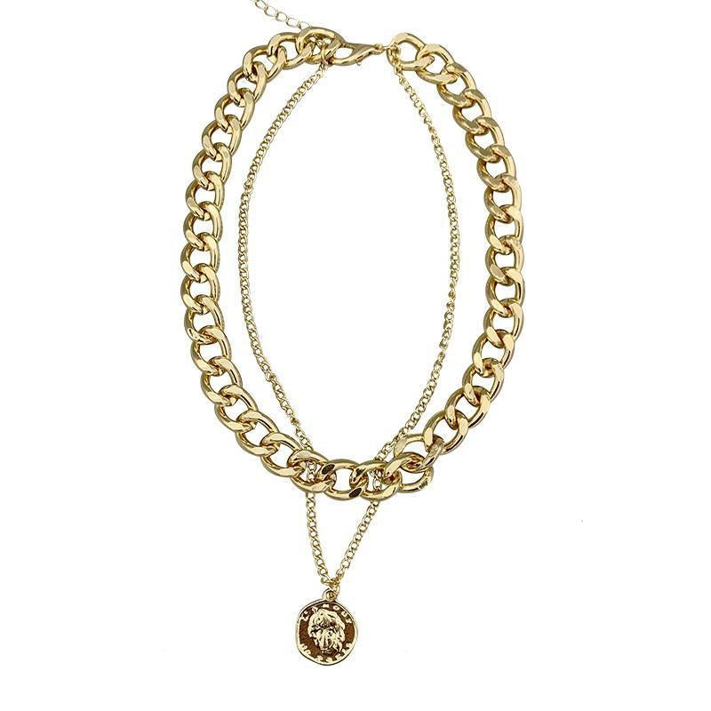 Fashion Portrait Layered Statement Chain Necklace