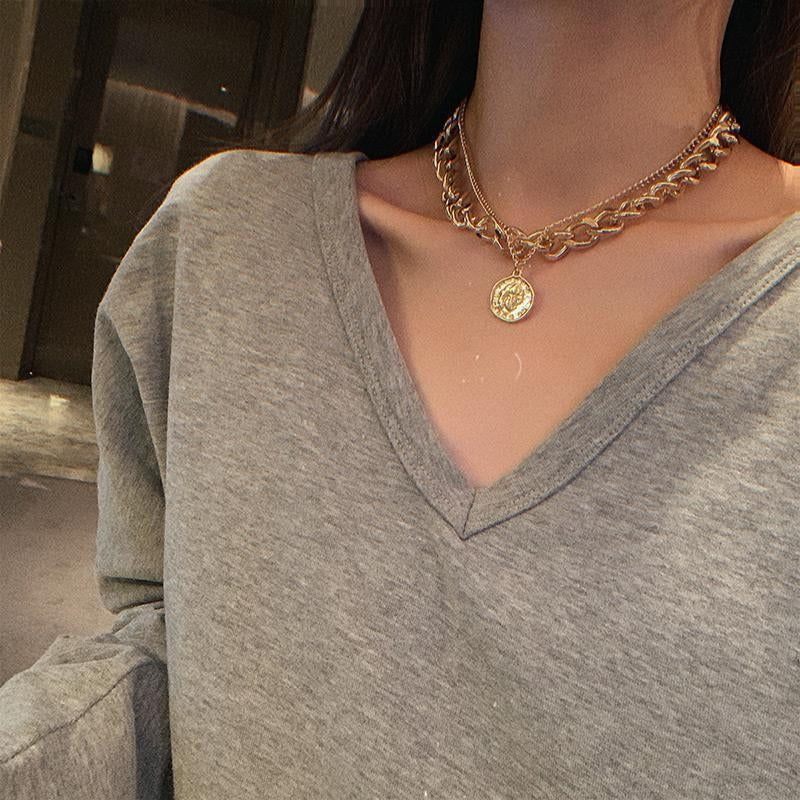 Fashion Portrait Layered Statement Chain Necklace