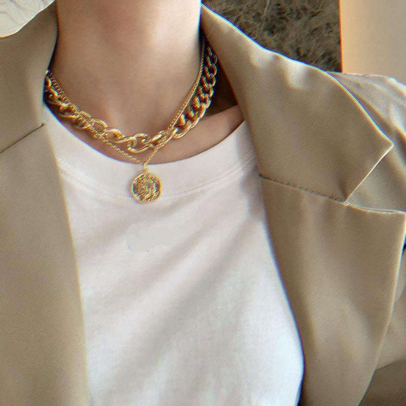 Fashion Portrait Layered Statement Chain Necklace