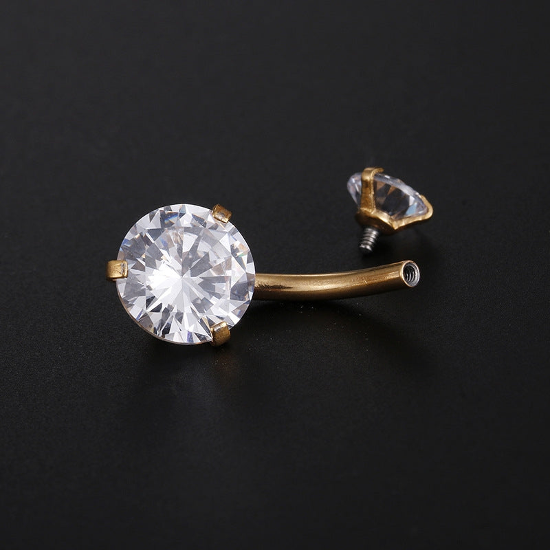 Fashion Round Zircon Inlay Stainless Steel Belly Ring