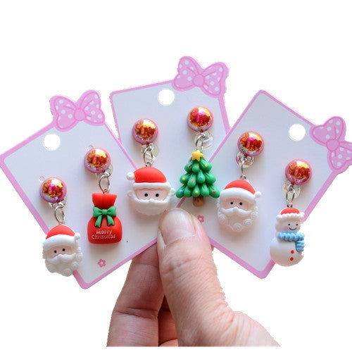 Fashion Santa Claus Resin Girl's Clip-On Earrings