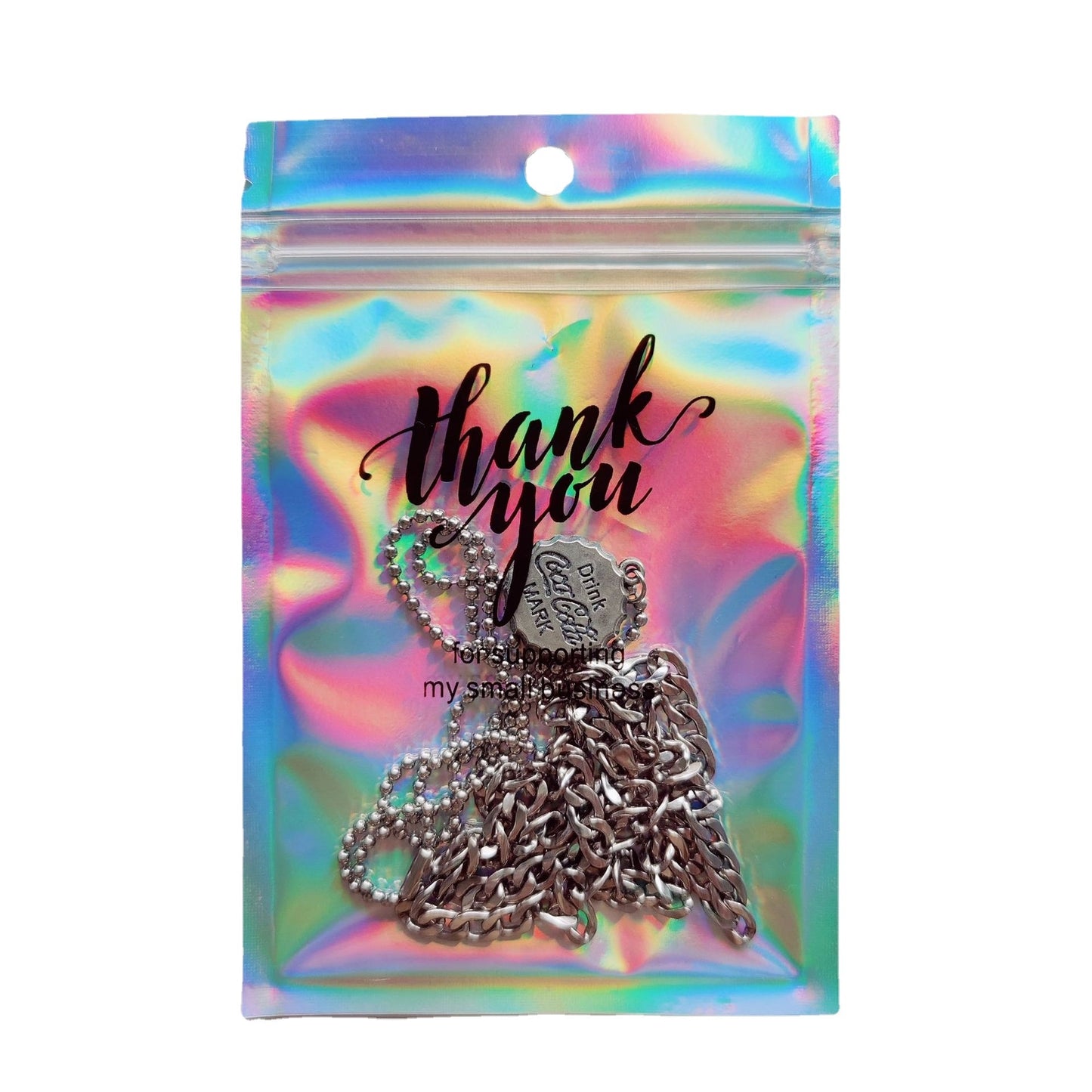 Fashion 3D Print Transparent Jewelry Packaging Bags with Thank You Holographic Design