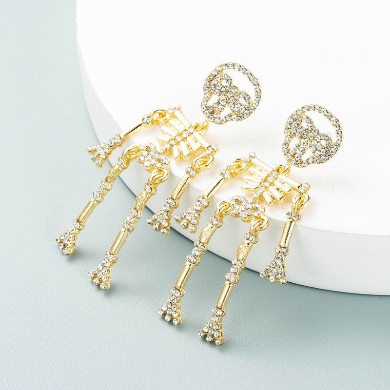 Fashion Skull Skeleton Alloy Gemstone Earrings with S925 Silver Needle