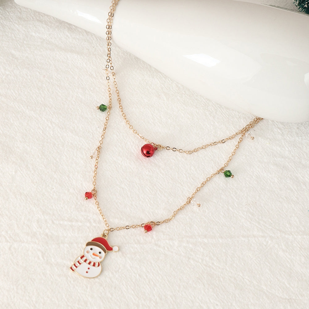 Fashion Snowman Double Layered Christmas Pendant Necklace