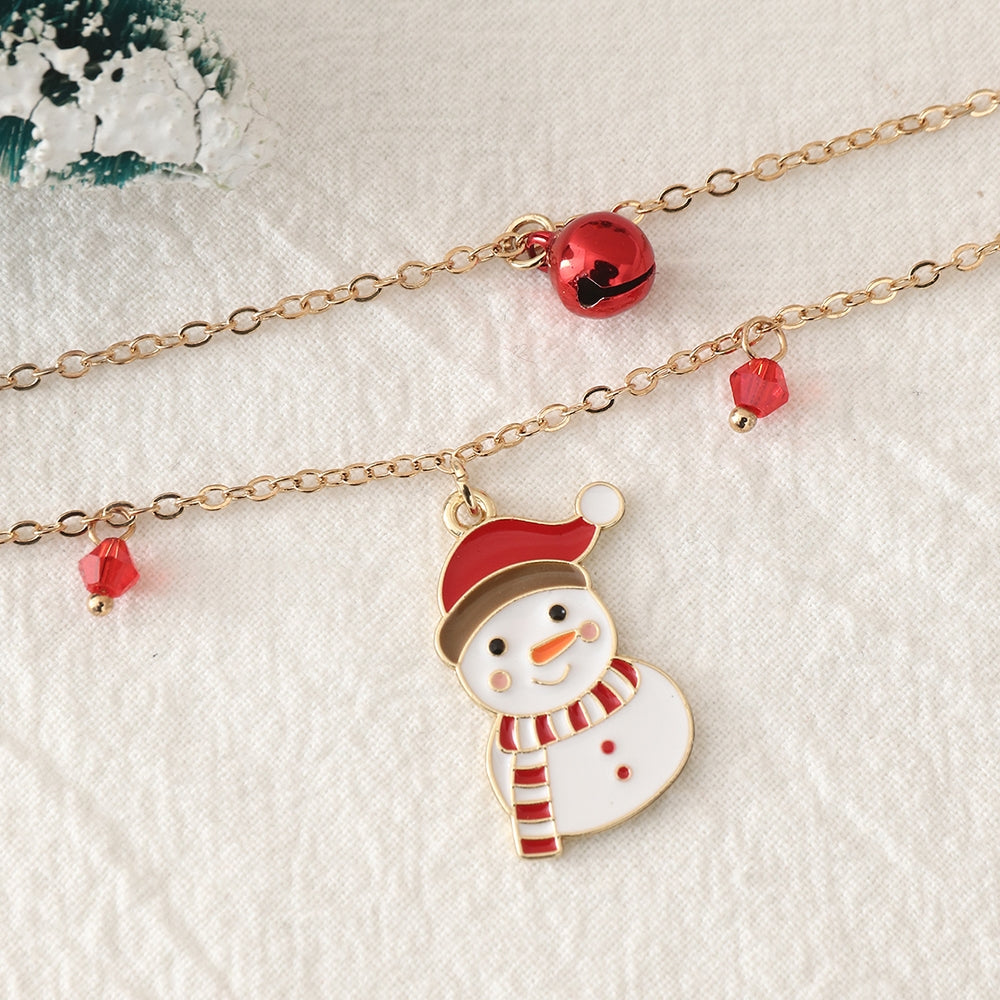 Fashion Snowman Double Layered Christmas Pendant Necklace