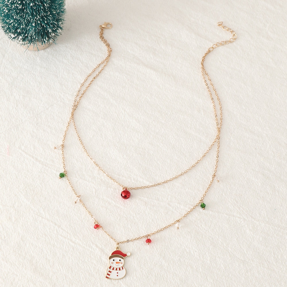 Fashion Snowman Double Layered Christmas Pendant Necklace